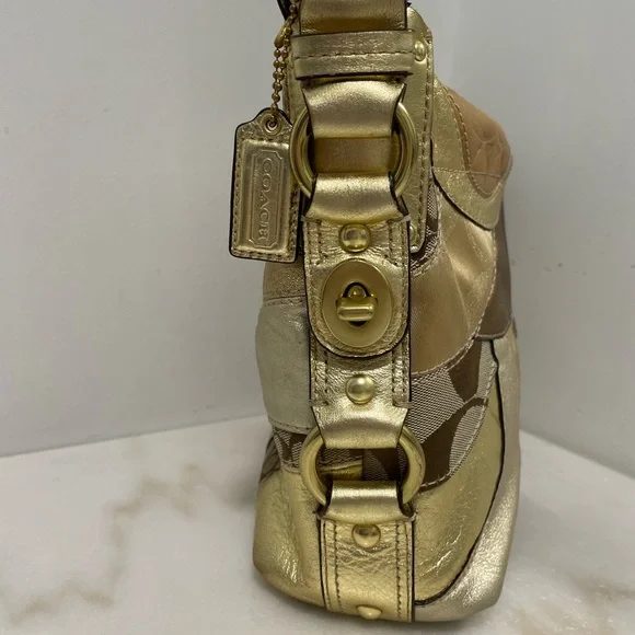 Coach Carly Gold Patchwork Shoulder Bag F14005 EUC - Picture 3 of 15